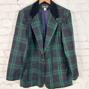 Vintage plaid Green Black Blazer velvet wool old money    Jacket Cottagecore